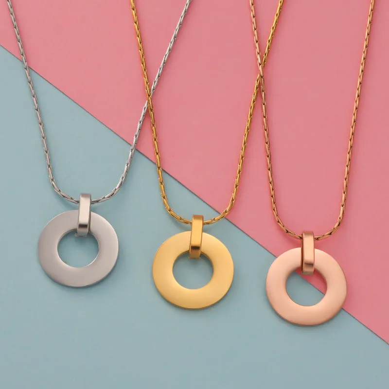 Wholesale Minimalist Geometric Circular Hollow Pendants Stainless Steel Necklace