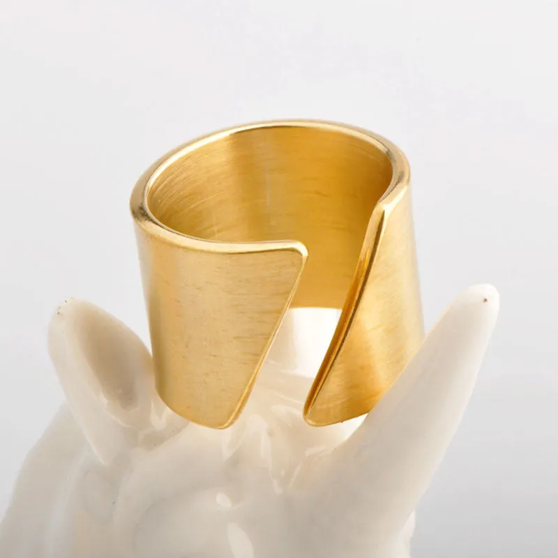 Wholesale Simple Index Finger Knuckle Stainless Steel Beveled Opening Gold Ring
