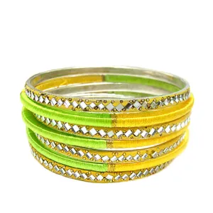 YELLOW BANGLE SET  #BNG07748_YLW-OLV (UF1)